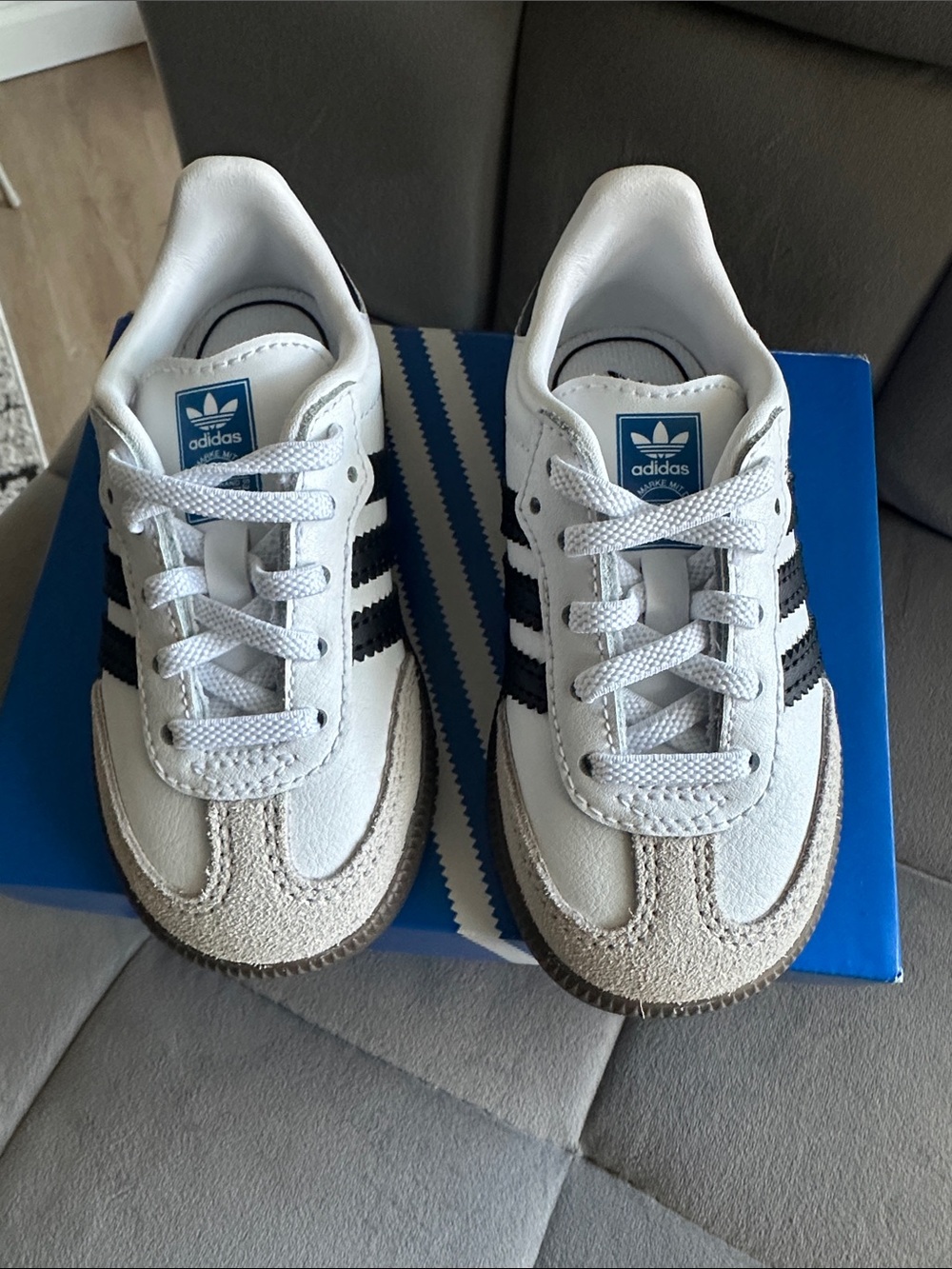 adidas Kids Samba Sneakers in White and Black with Gum Sole - Picture 5 of 13